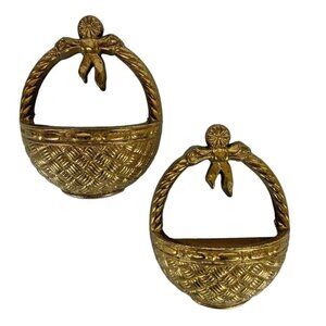 Burwood Products 80s Gold Wall Pocket Basket Set of 2 Cottage Decor